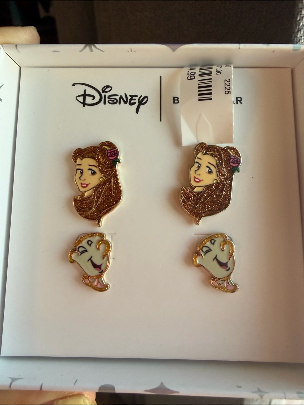 Disney Belle & Chip Enamel Stud Earring Set - Gold, White, Pink